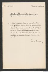 k.k. naturhistorisches Hofmuseum, Intendanzakten 1885-1896 (Hauer), Aktenzahl Z.756/1889, Seite 1